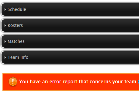 Example of error message on MY TEAM PAGE